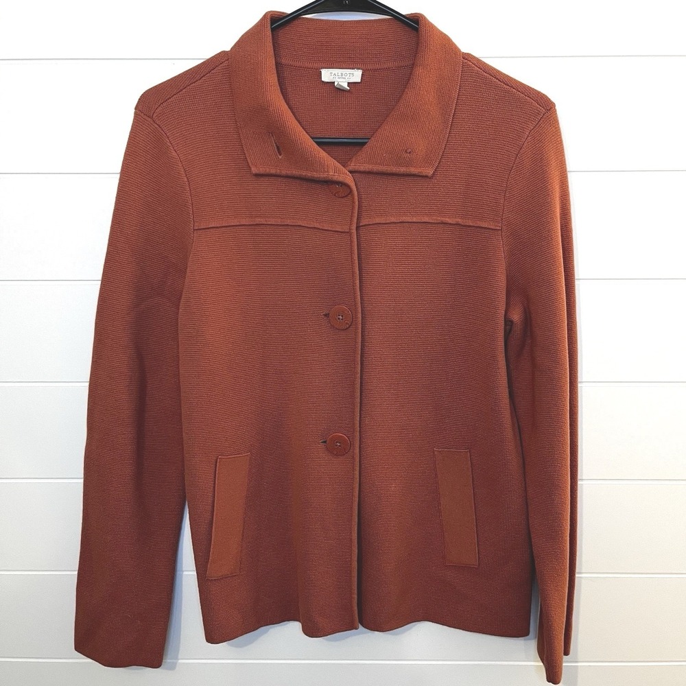 Talbots Women Collared Cotton Bkazer Jacket Large Buttons Petite Small Minimal